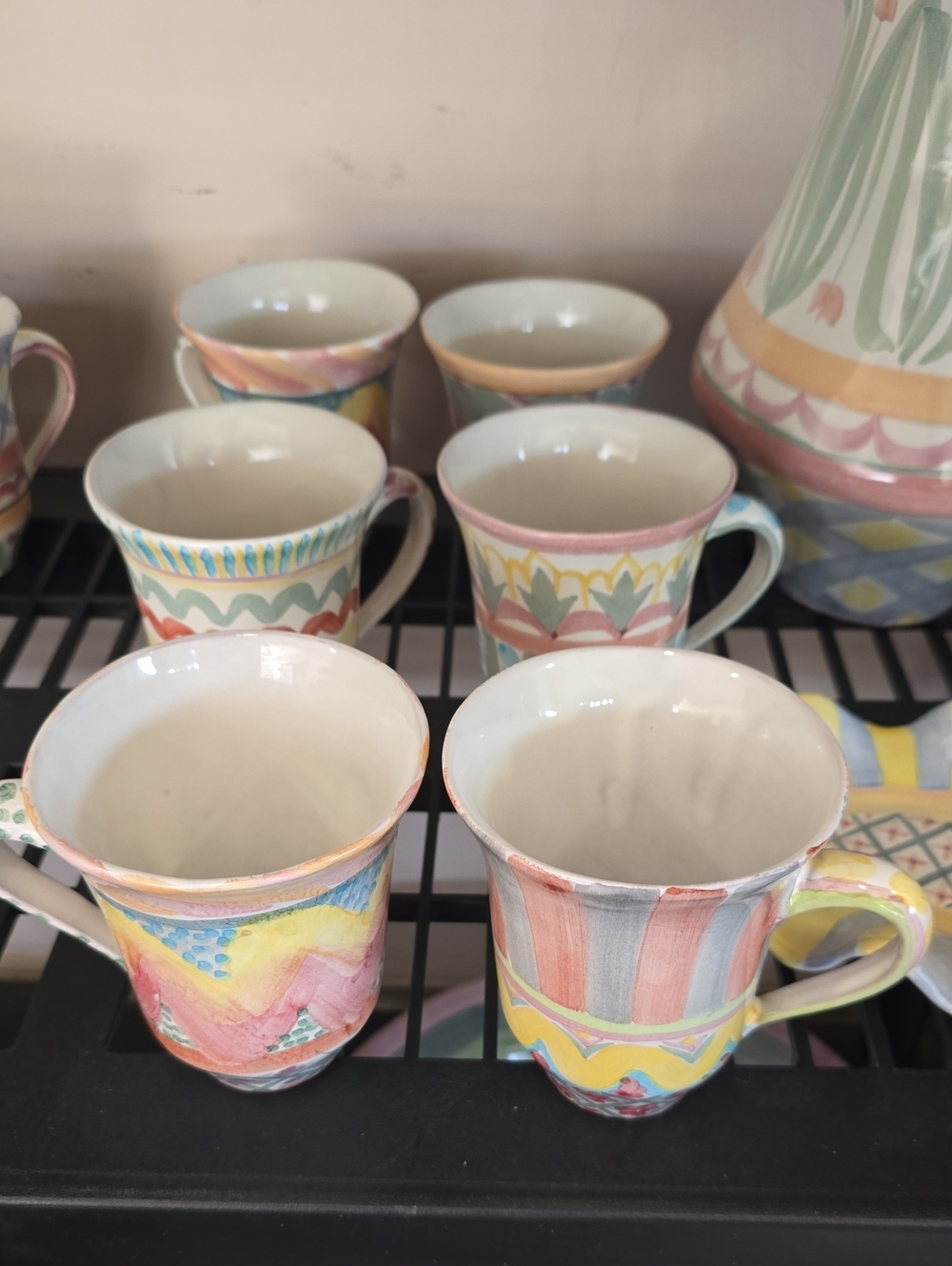Mackenzi Childs - MAJOLICA Hand-Painted Pastel Ceramic Mugs - Set of 6